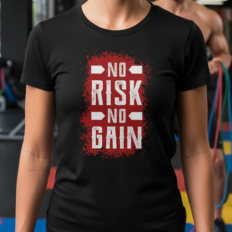 No Risk No Gain Unisex Graphic T Shirt With Bold Red Splatter Print Short Sleeve Cotton Tee