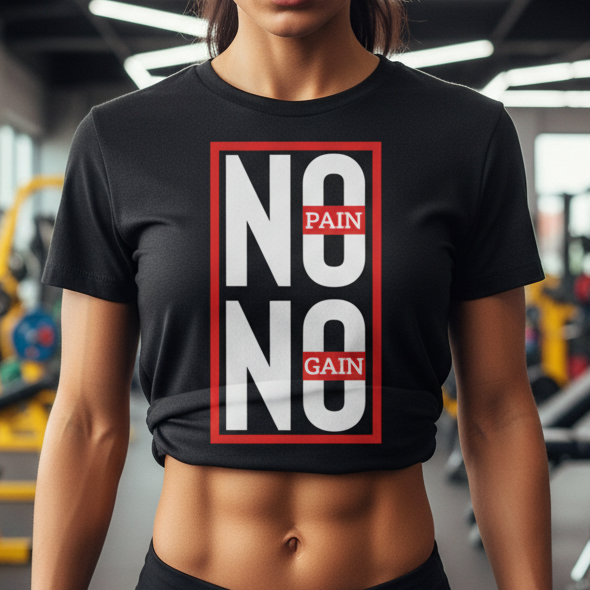 Unisex No Pain No Gain Graphic T Shirt With Bold White Letters And Red Border Box