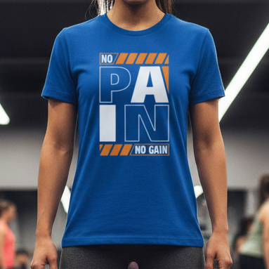 Pain No Gain Graphic T Shirt Unisex White Short Sleeve Tee With Bold Design And Comfortable Cotton