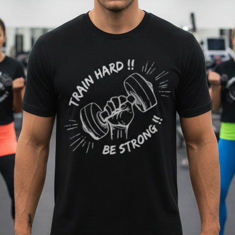 Unisex White Cotton T Shirt With Weightlifting Graphic Be Strong Train Hard For Workout
