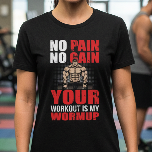 No Pain No Gain Your Workout Is My Warmup Graphic Tee Unisex Fitness Shirt Athletic Comfort