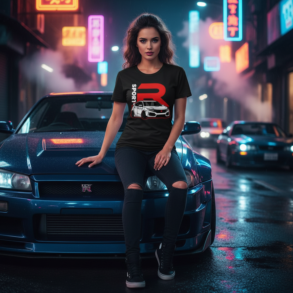 Honda Civic Type R Graphic Unisex T Shirt With Red R Emblem And Car Artwork Illustration