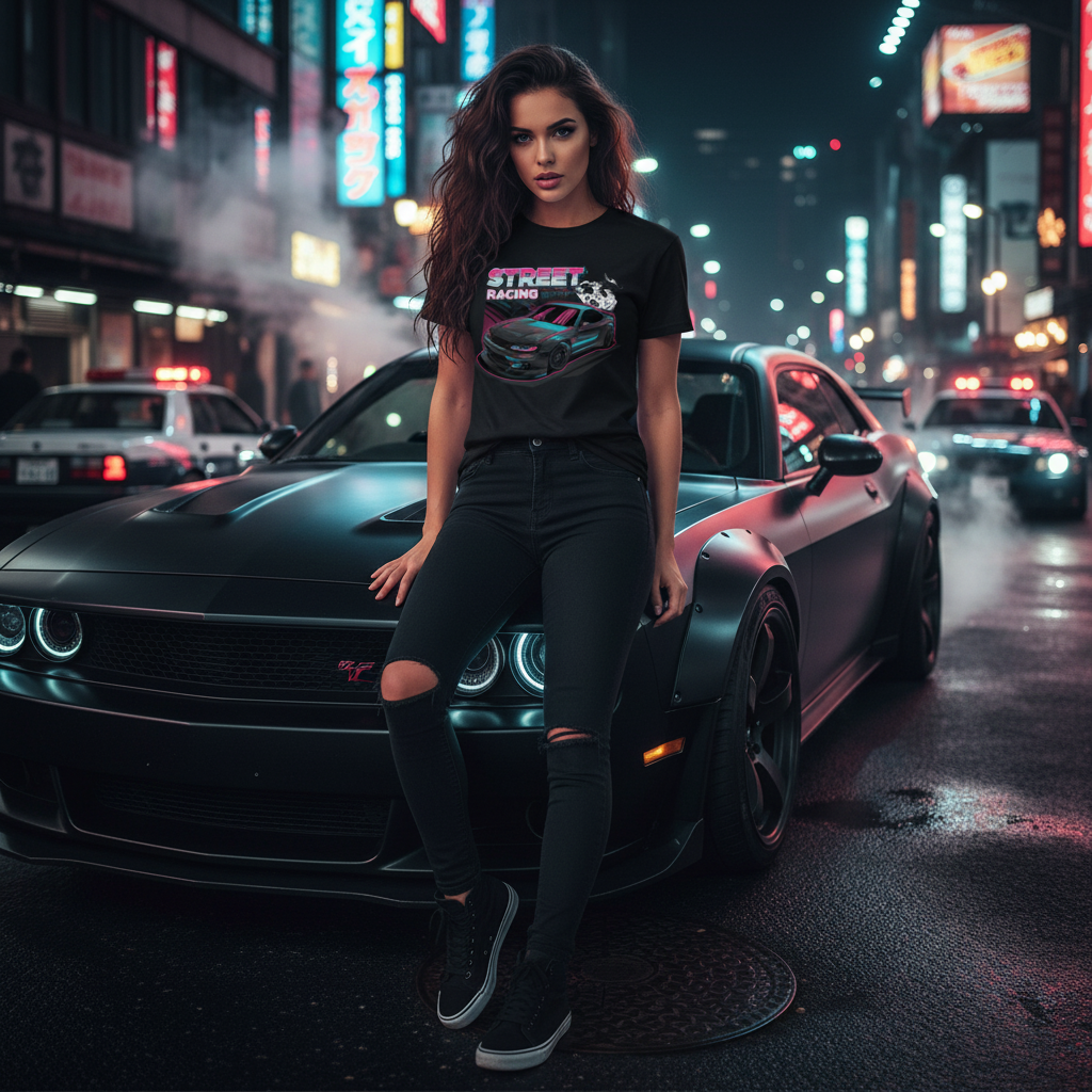 Nissan S15 Silvia Street Racing Graphic T Shirt With Neon Pink And Cyan Car Artwork For Unisex Wear