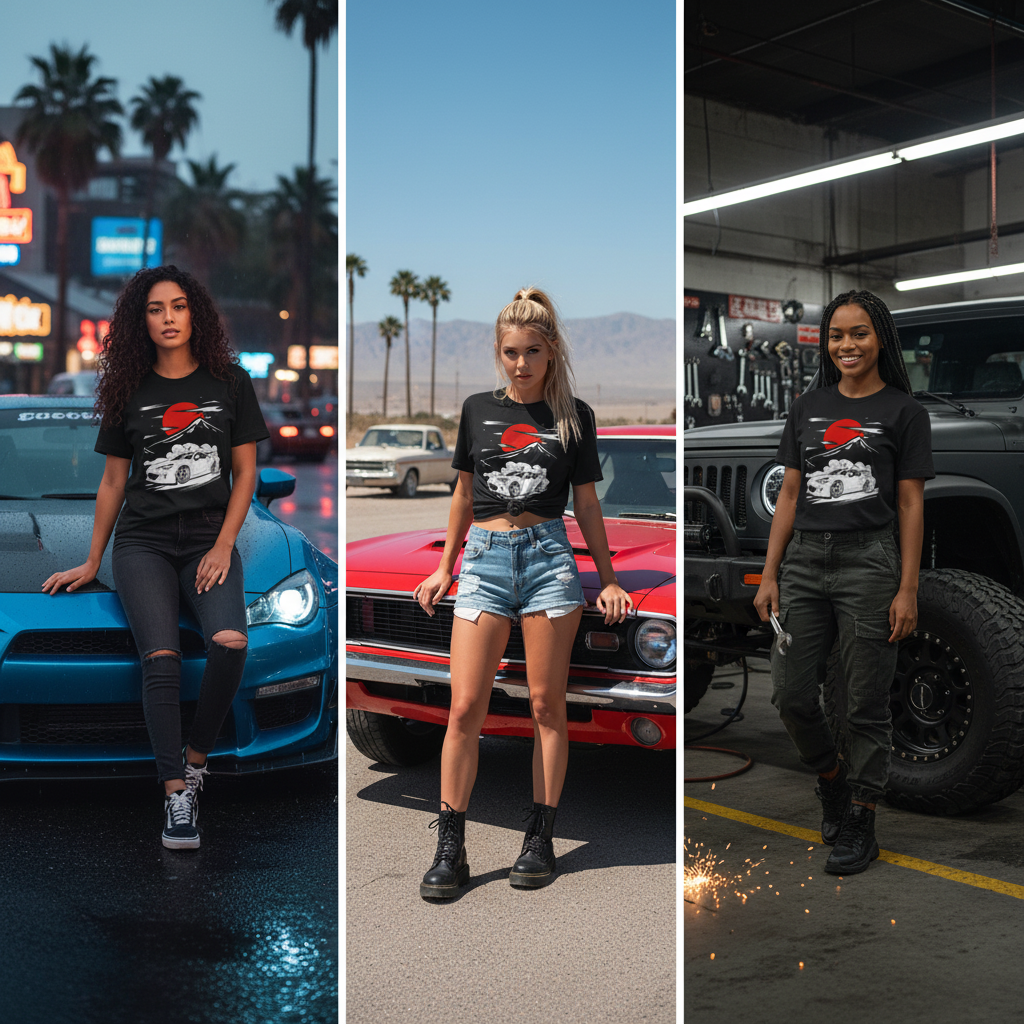 Subaru BRZ Graphic T Shirt Unisex Cotton Tee With Red Sun Mountain Scene Artwork