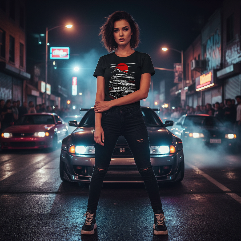 Toyota Chaser Unisex Graphic T Shirt Featuring Stacked Cars Sunset And Mount Fuji Style Illustration