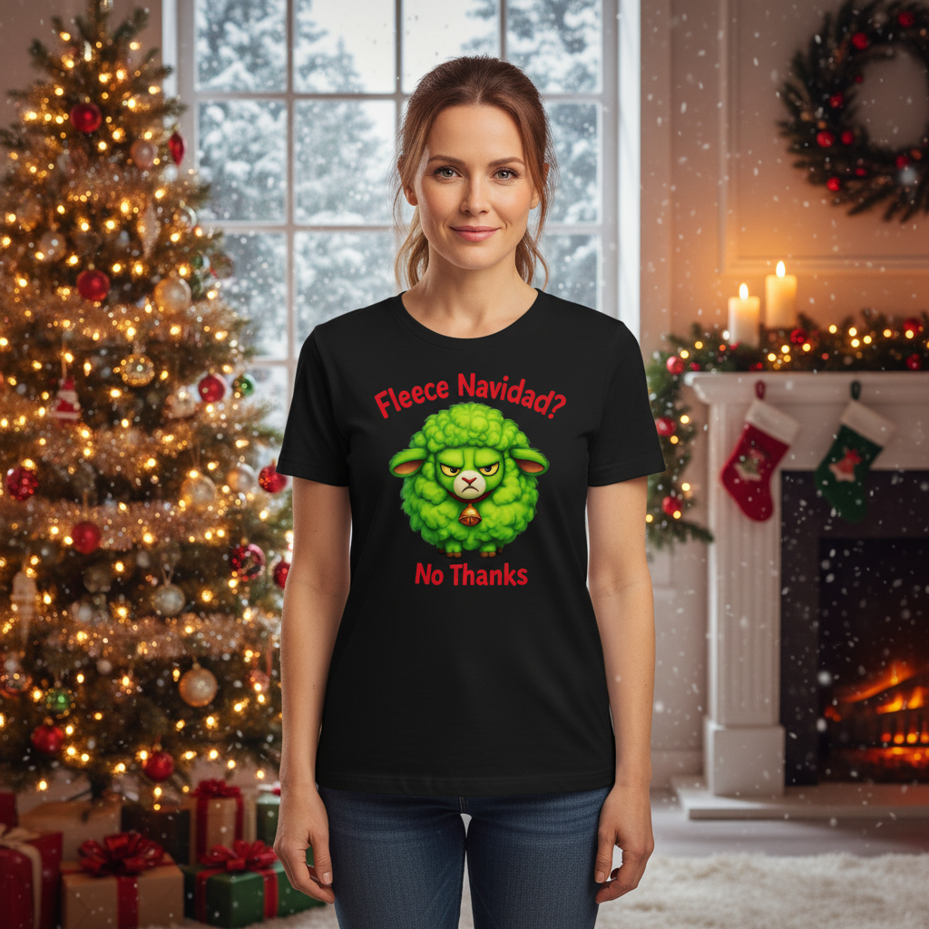 Fleece Navidad No Thanks Green Cartoon Sheep Christmas Shirt For Unisex Graphic Tee