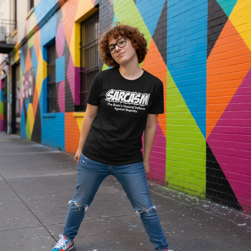 Unisex Sarcasm T Shirt With The Brain's Natural Defense Against Stupidity Graphic