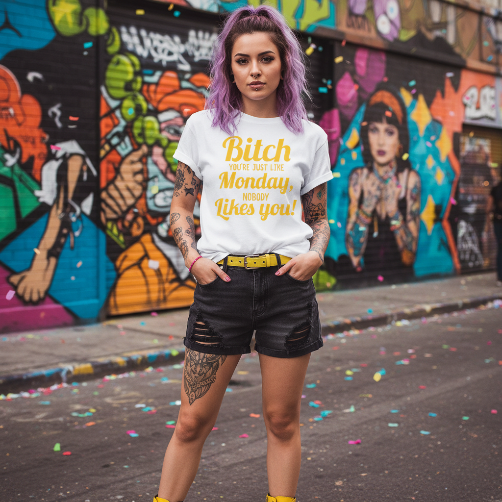 Bitch You're Just Like Monday Nobody Likes You Unisex T Shirt Graphic Tee Soft Cotton Short Sleeve
