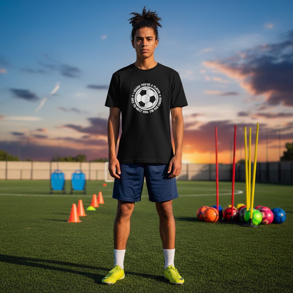 Unisex Soccer Coach T Shirt With Circular Soccer Ball Graphic And Sarcastic Quote