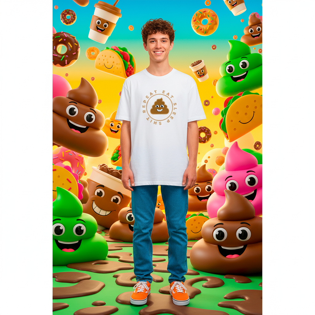 Eat Sleep Poop Emoji Repeat Unisex Cotton Graphic Tee For Men Women Casual Short Sleeve