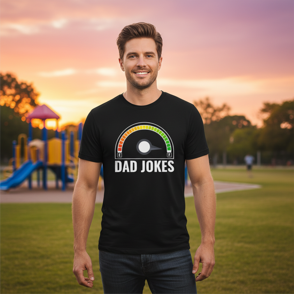 Soft Cotton Unisex Dad Jokes Graphic T Shirt With Full Color Gauge Arch Design For Casual Wear And Humor