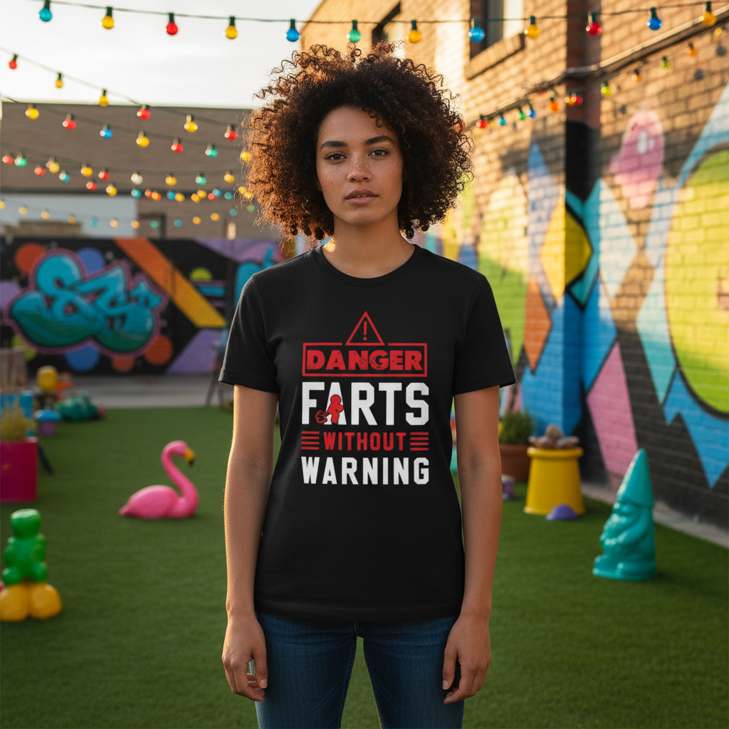 Danger Farts Without Warning Unisex Graphic Tee Shirt Made With Soft Cotton For Comfortable Fit