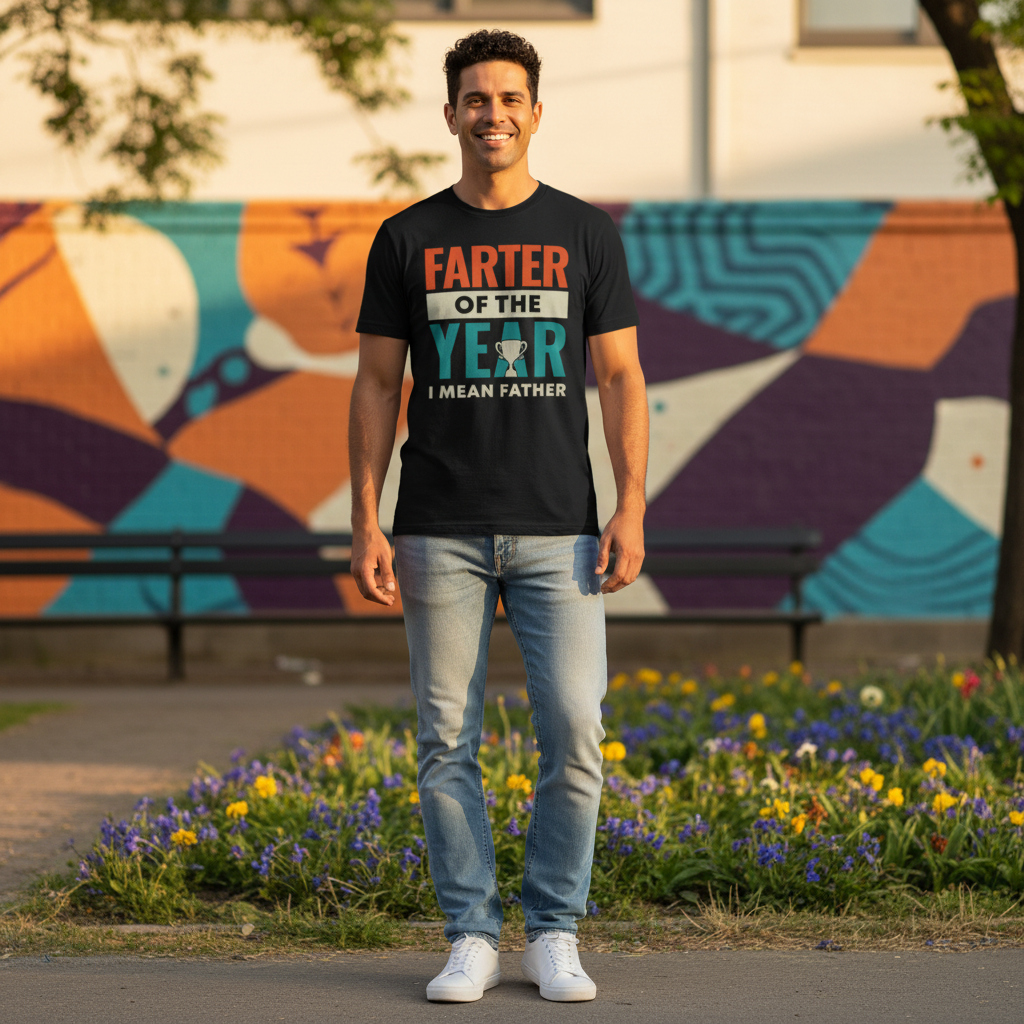 Farter Of The Year I Mean Father Unisex Cotton T Shirt Funny Gift Tee With Trophy Graphic