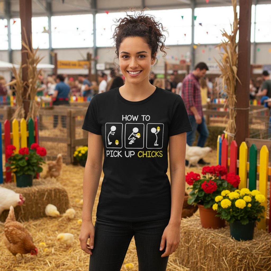 How To Pick Up Chicks Funny Graphic Unisex T Shirt With Chicks Emoji Illustration