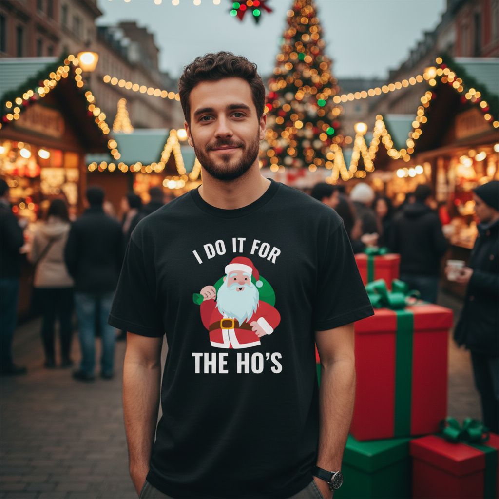 I Do It For The Ho's Santa Graphic Unisex T Shirt Christmas Holiday Humor Tee For Adults And Teens