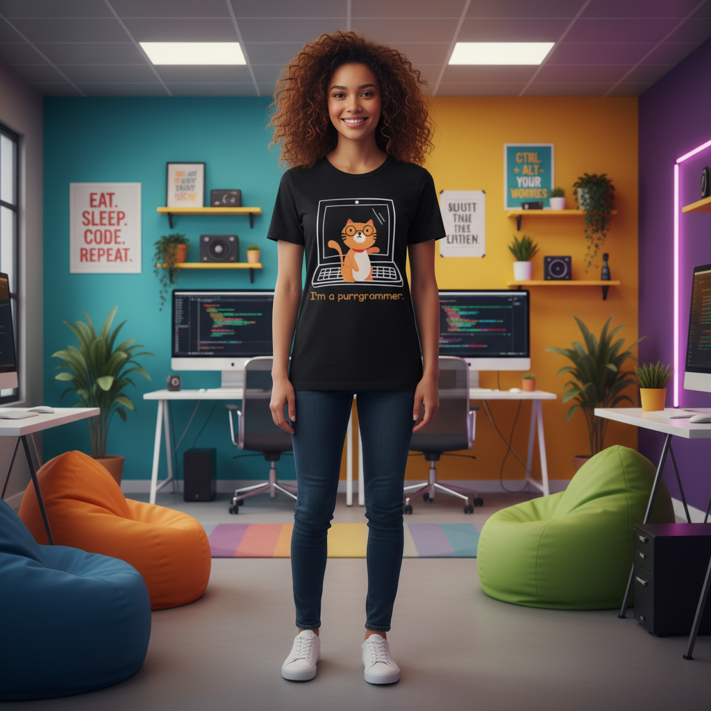 Unisex Cat Programmer T Shirt With Glasses On Laptop Graphic Purrrgrammer Humor Tee