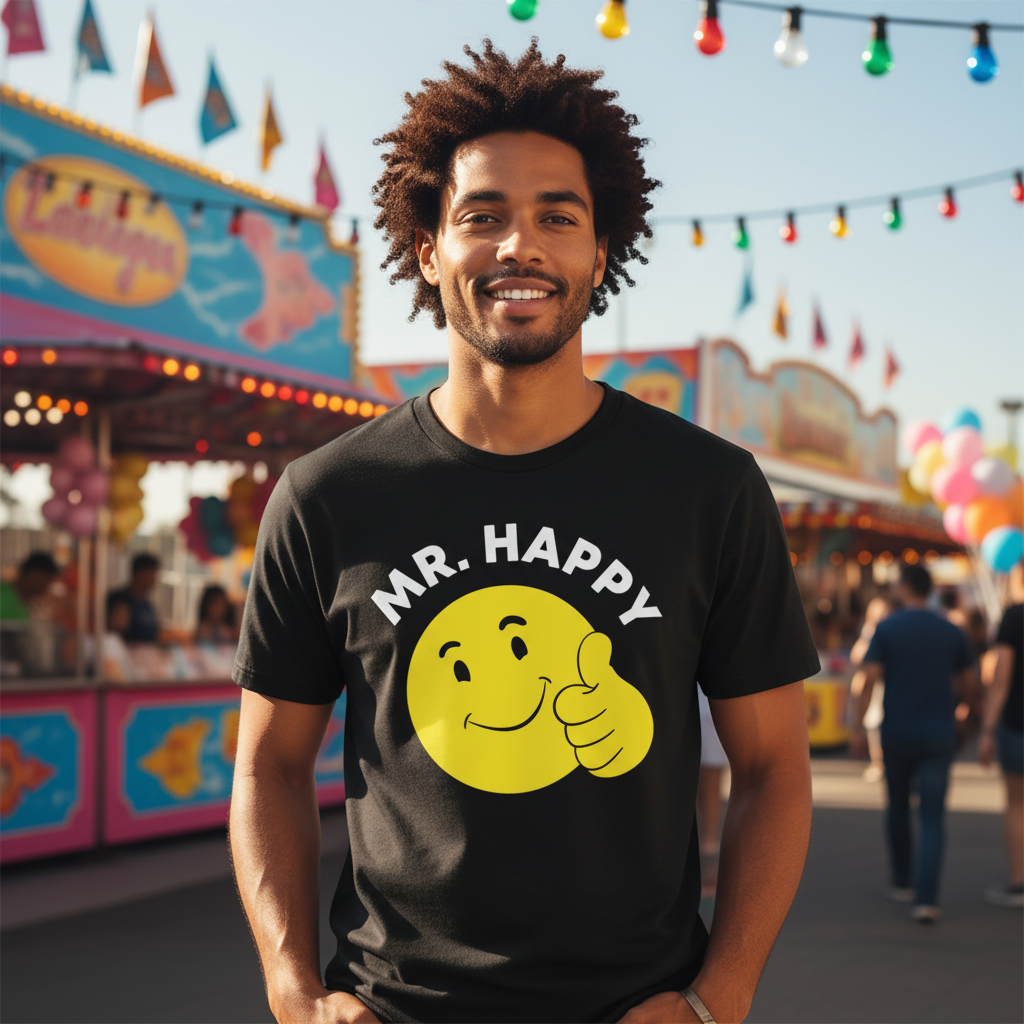 Mr. Happy Yellow Smiley Face Graphic T Shirt Unisex Short Sleeve Cotton Tee With Thumbs Up