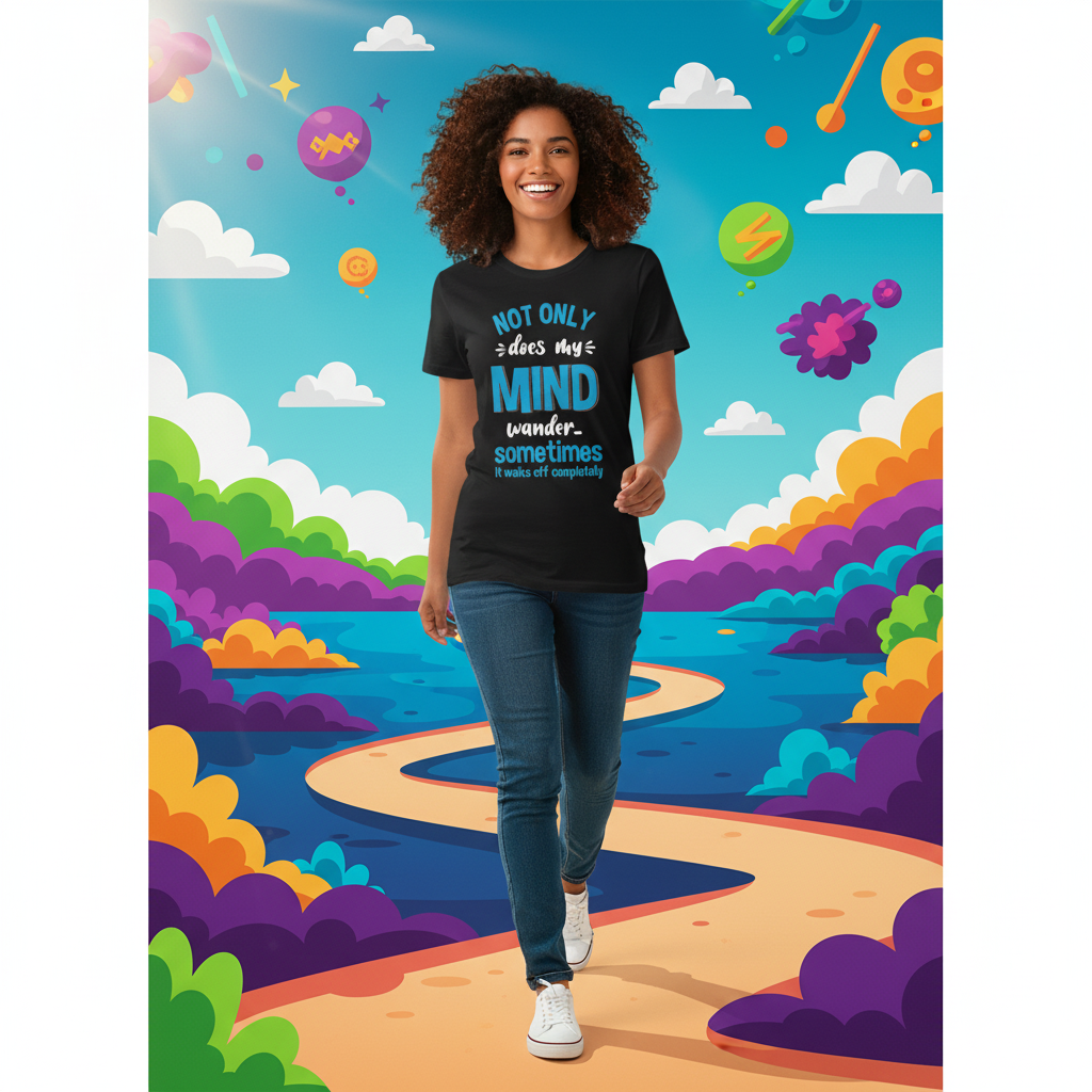 Not Only Does My Mind Wander Sometimes It Walks Off Completely Unisex Humor Tee Shirt