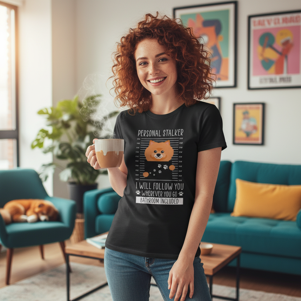 Personal Stalker Dog Mugshot Graphic Tee For Unisex Wear I Will Follow You Wherever You Go