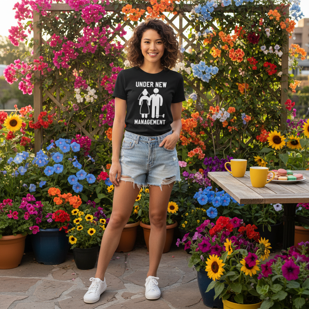 Under New Management Humor Unisex T Shirt With Couple Silhouette Graphic Print Design