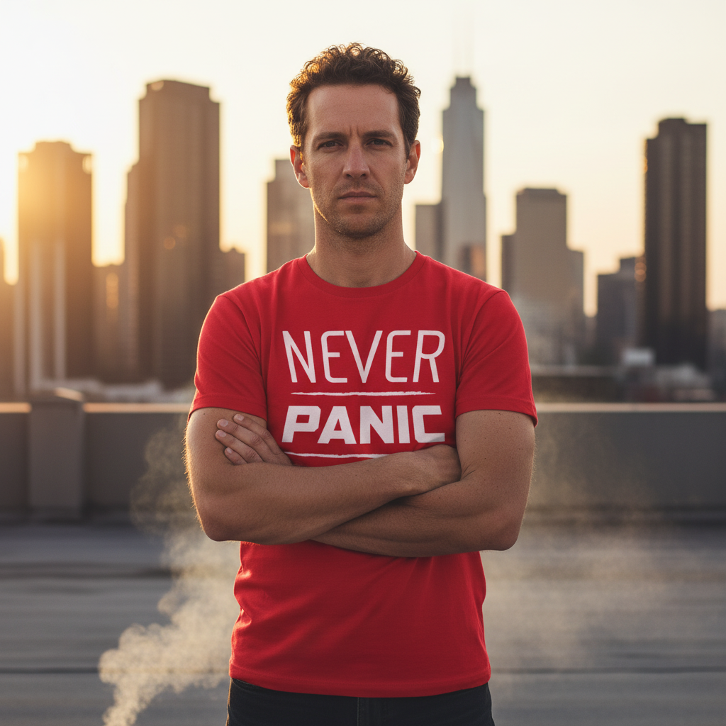 Never Panic Graphic Tee For Unisex Christian Casual Short Sleeve Apparel Inspirational Message