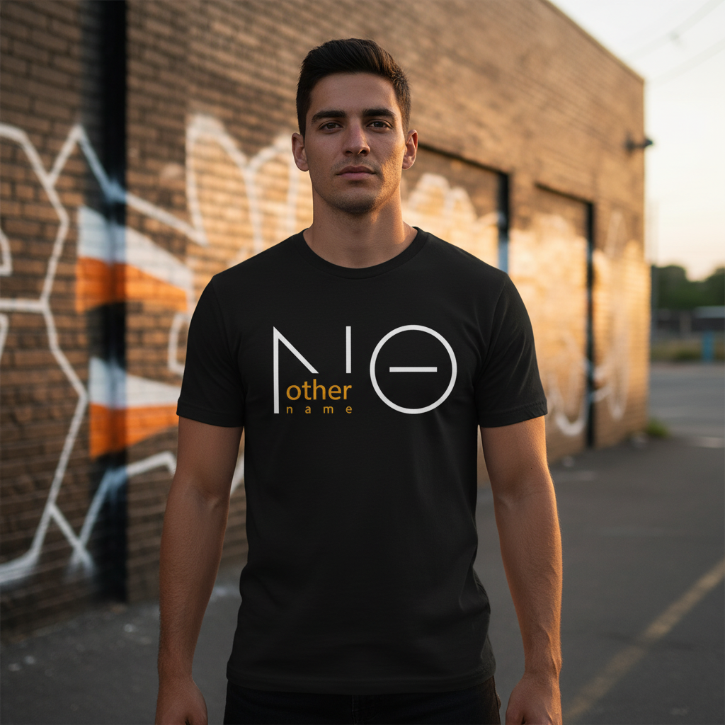 No Other Name Christian Unisex T Shirt With Minimalist Graphic Logo And Orange Text Accent