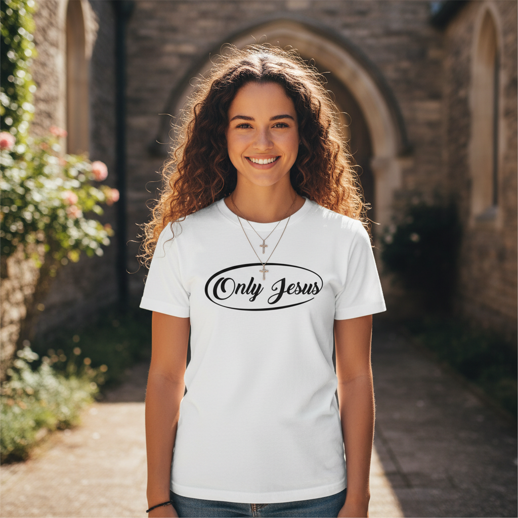 Only Jesus Unisex Graphic Tee With Oval Logo For Christian Believers And Fans Worldwide