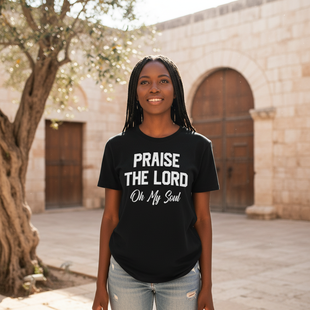 Christian Unisex Graphic Tee Featuring Praise The Lord On My Soul Design For Faith Based Apparel