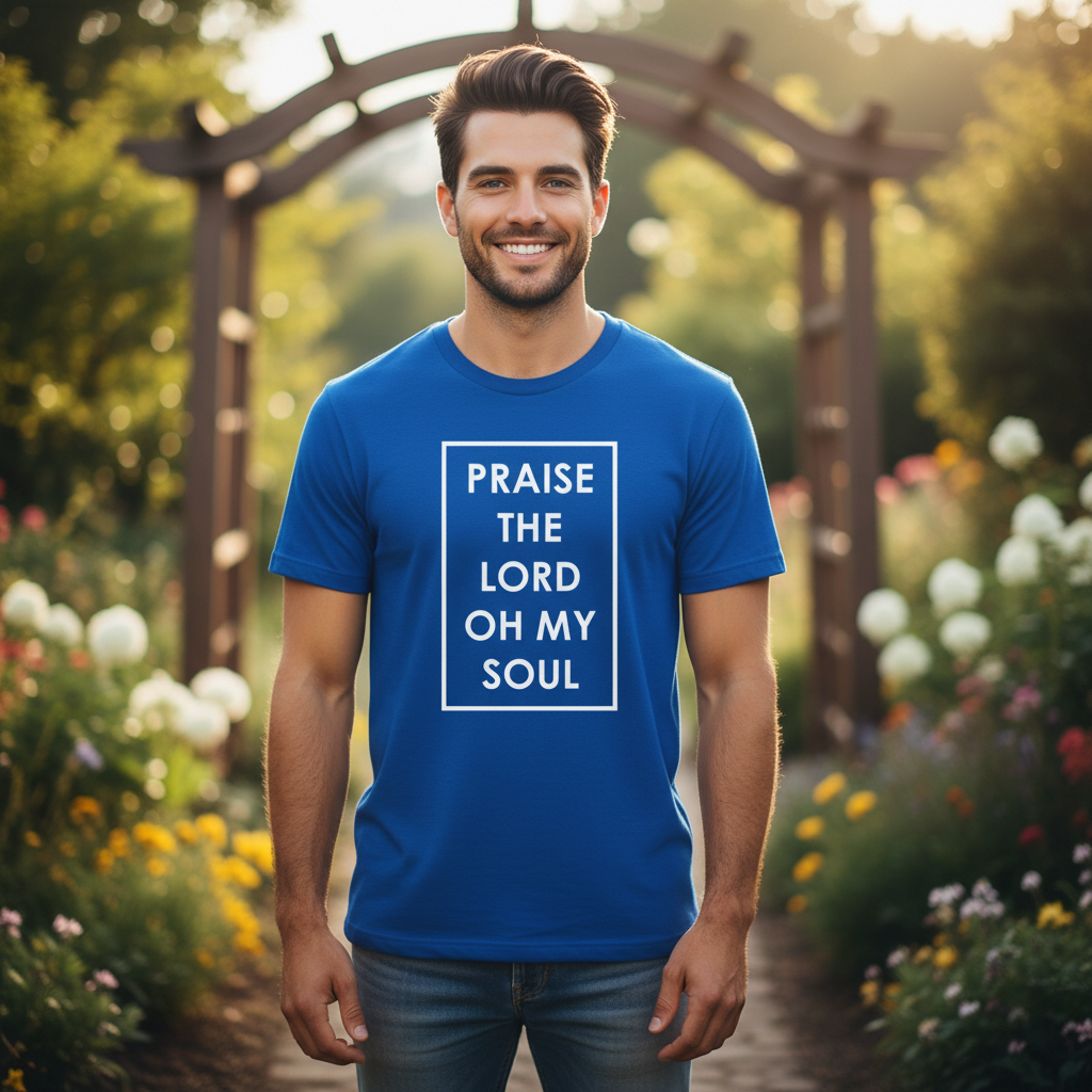 Unisex Graphic T Shirt With Praise The Lord Oh My Soul Inside Framed Border Design
