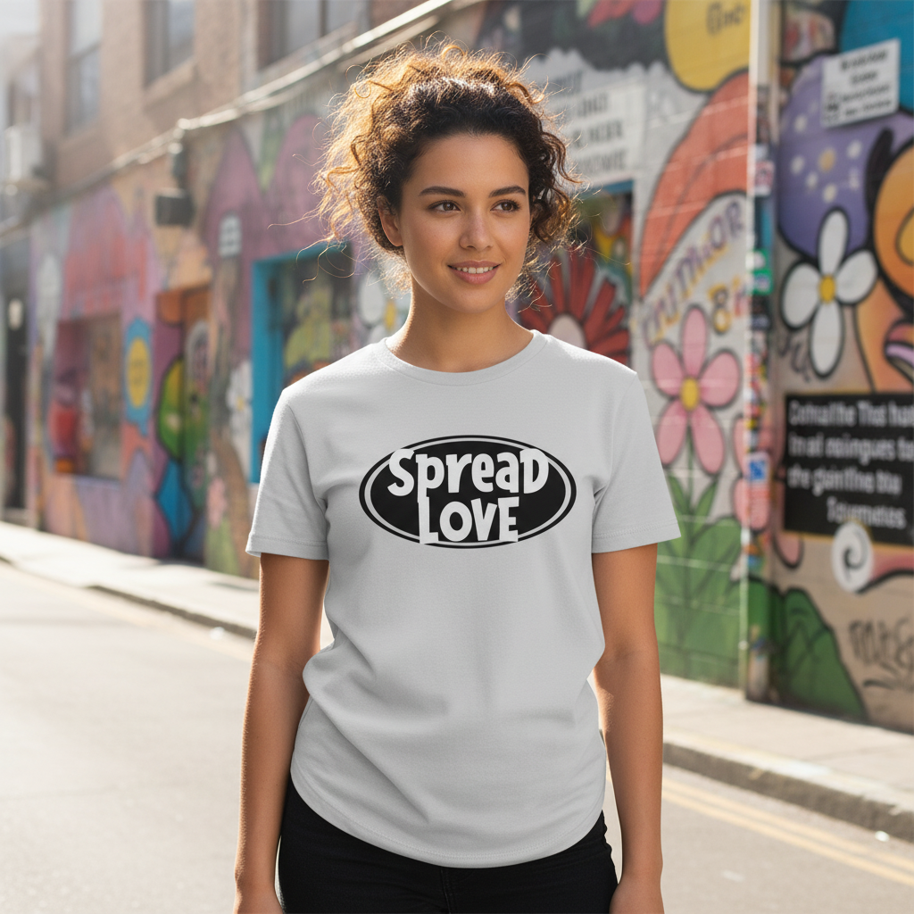 Spread Love Unisex Christian Graphic T Shirt With Positive Message And Oval Emblem