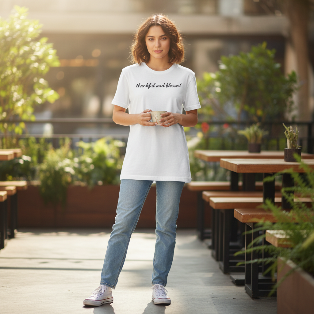 Thankful And Blessed Christian Unisex Graphic Tee With Short Sleeves And Inspirational Message