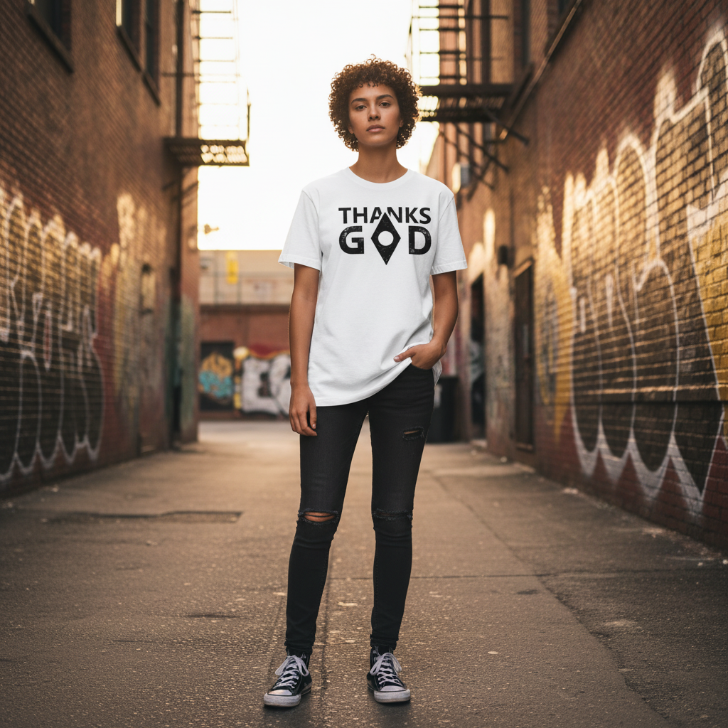 Thanks God Unisex Christian Graphic Tee With Diamond Emblem Short Sleeve Crewneck