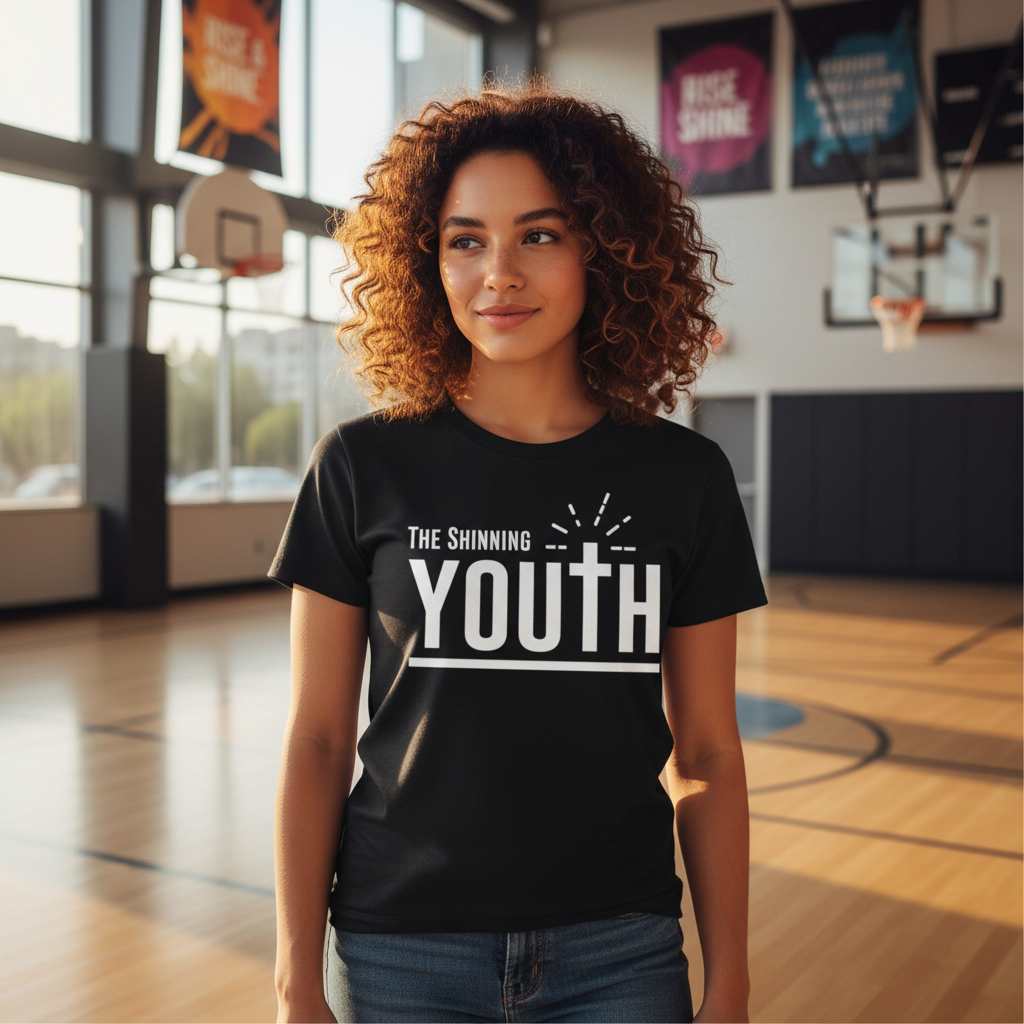 Christian Unisex Youth Tee With Large Typography, Cross Emblem, Sunrise Rays Graphic