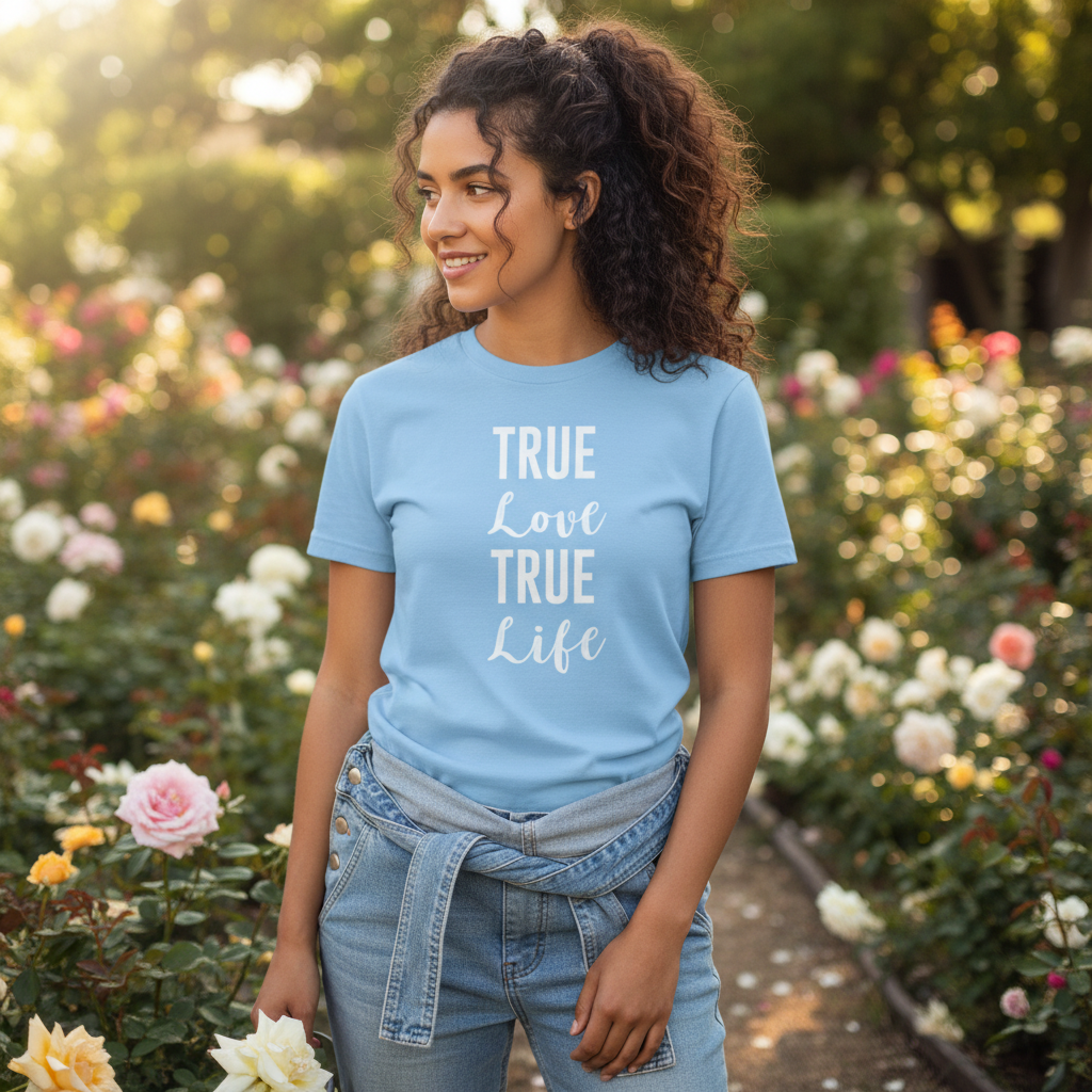 Unisex Christian T Shirt Featuring True Love True Life Quote Design For Believers And Everyday Wear