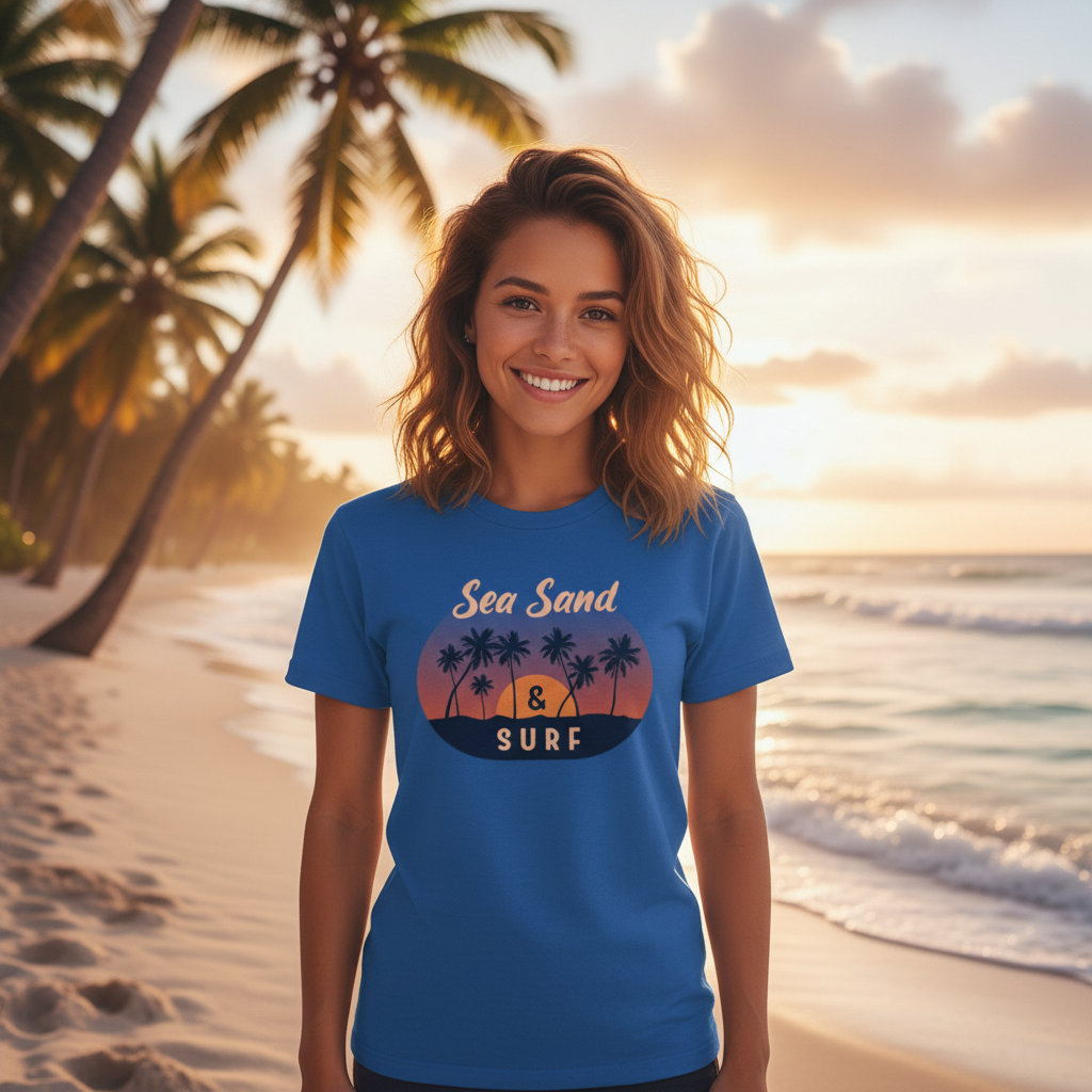 Sea Sand And Surf Palm Tree Sunset Unisex Graphic Tee