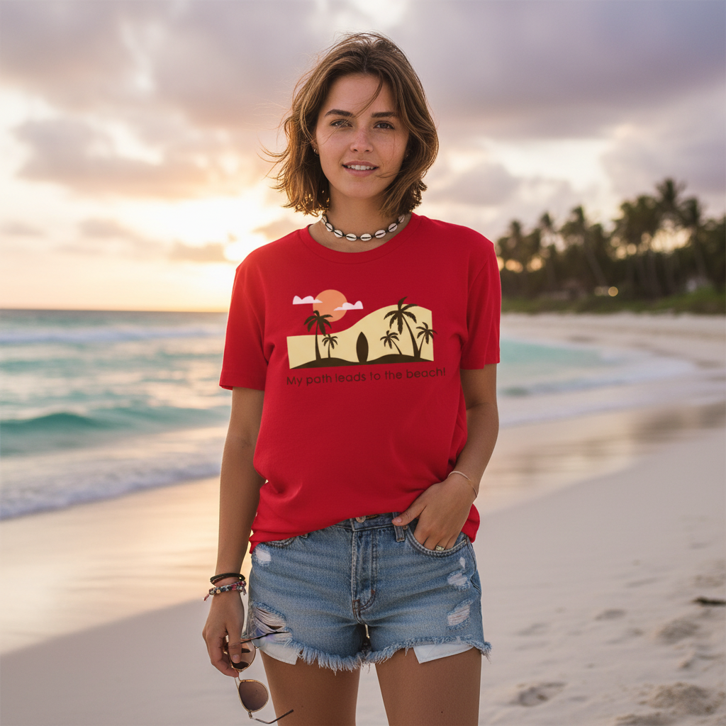 Unisex Beach Scene T Shirt With Palm Trees Sunset Graphic