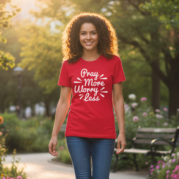 Unisex Christian Graphic Tee With Pray More Worry Less Message For Everyday Faith Wear