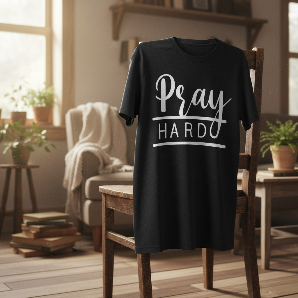 Pray Hard Graphic Tee For Christians Unisex Short Sleeve Shirt For Everyday Faith Wear