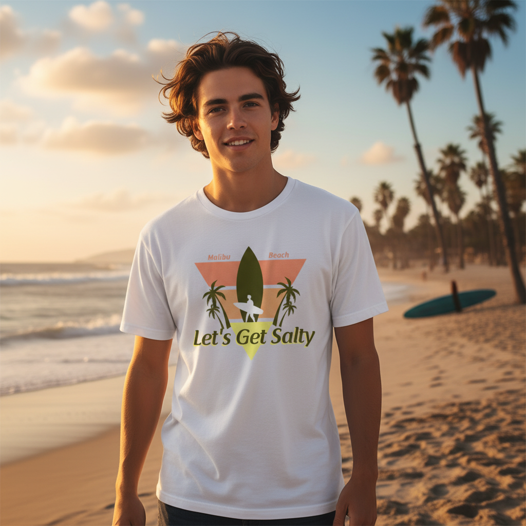 Let's Get Salty Surfing Graphic Tee With Palm Trees And Surfboard Malibu Beach Vibe Unisex