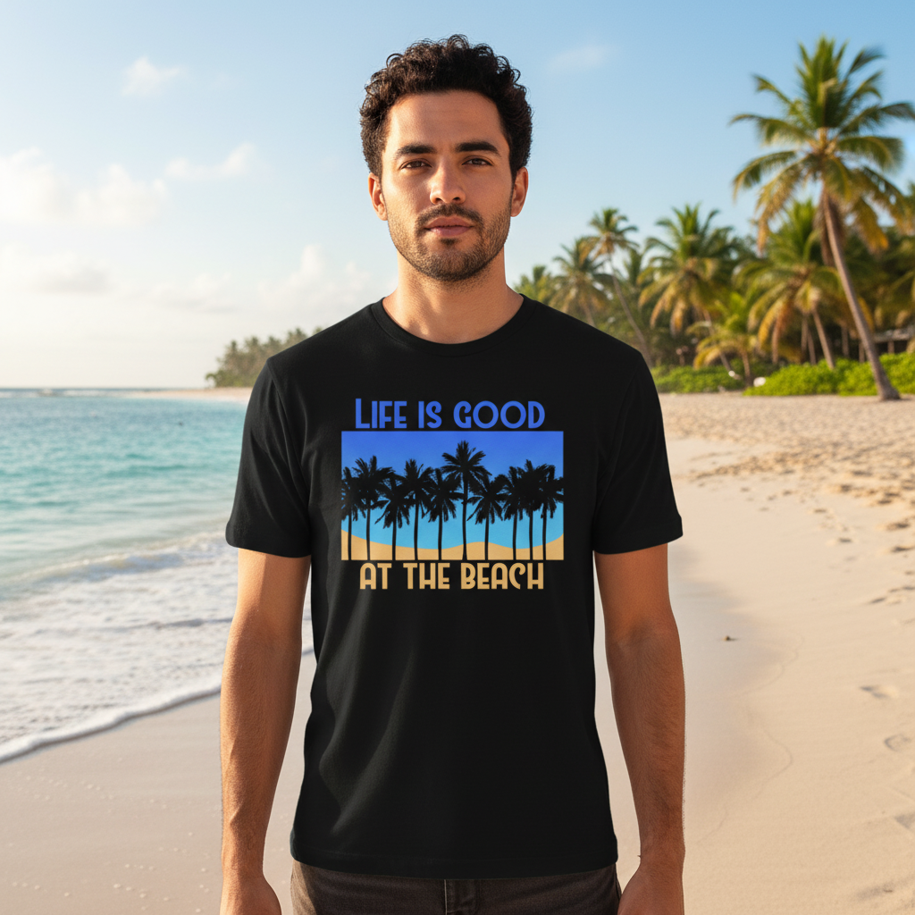 Life Is Good At The Beach Palm Tree Graphic Tee Unisex Casual Everyday Wear For Men And Women