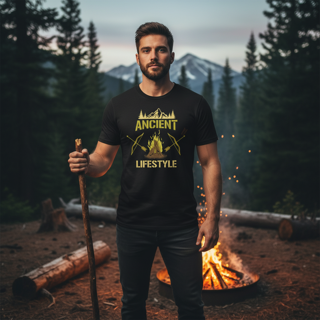 Ancient Lifestyle Campfire Arrows Graphic T Shirt For Hunters Unisex Outdoor Adventure Style