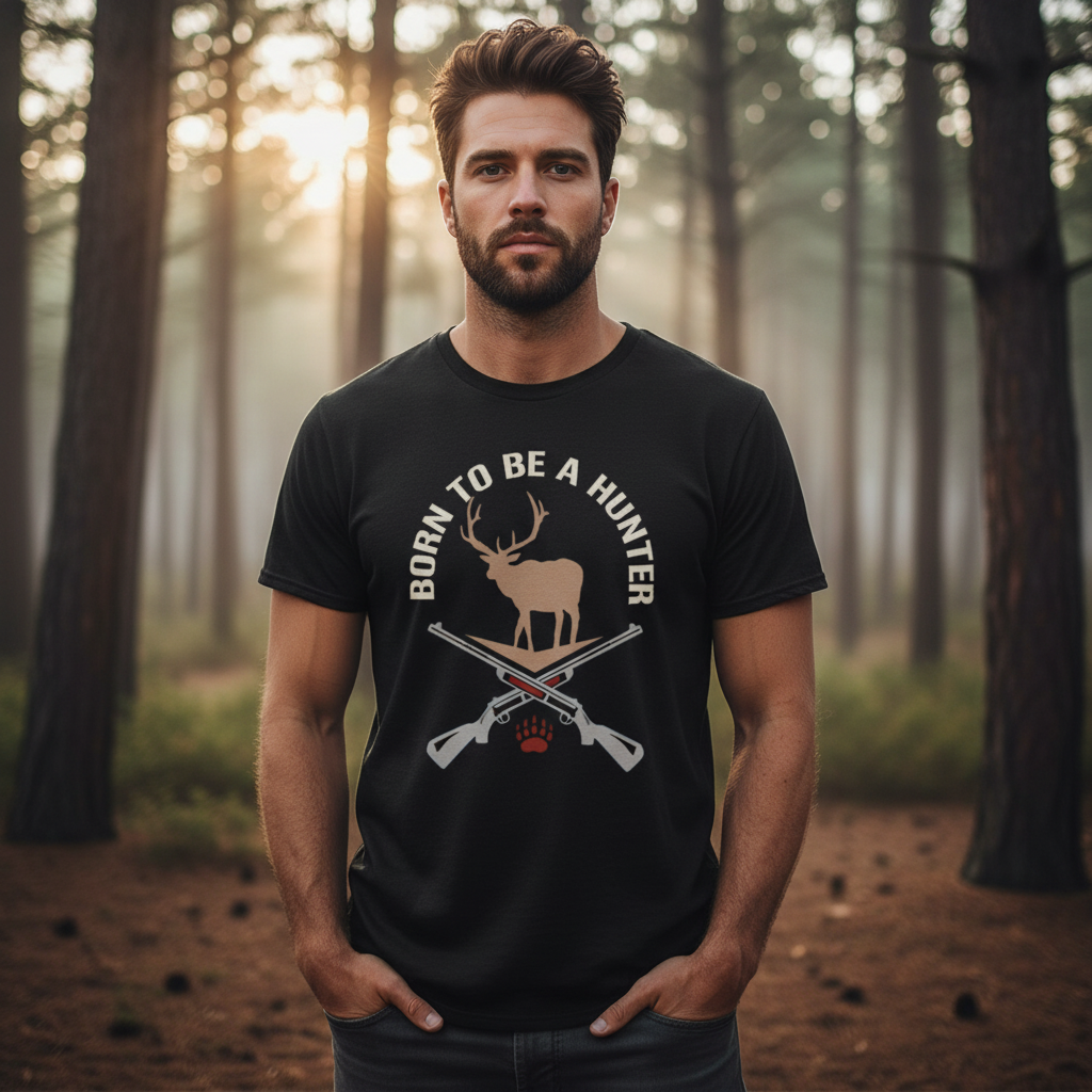 Born To Be A Hunter Deer Silhouette With Crossed Rifles Unisex T Shirt