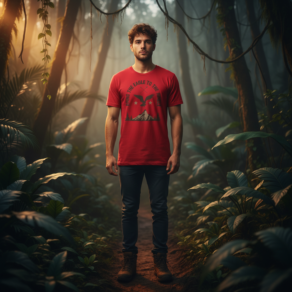 Unisex Outdoor Eagle Graphic T Shirt With Mountain Peak And Forest Silhouette Design