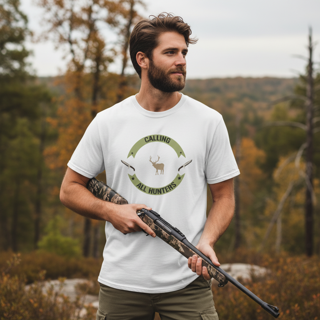 Calling All Hunters Deer Emblem Graphic T Shirt For Outdoors Enthusiasts Unisex Apparel