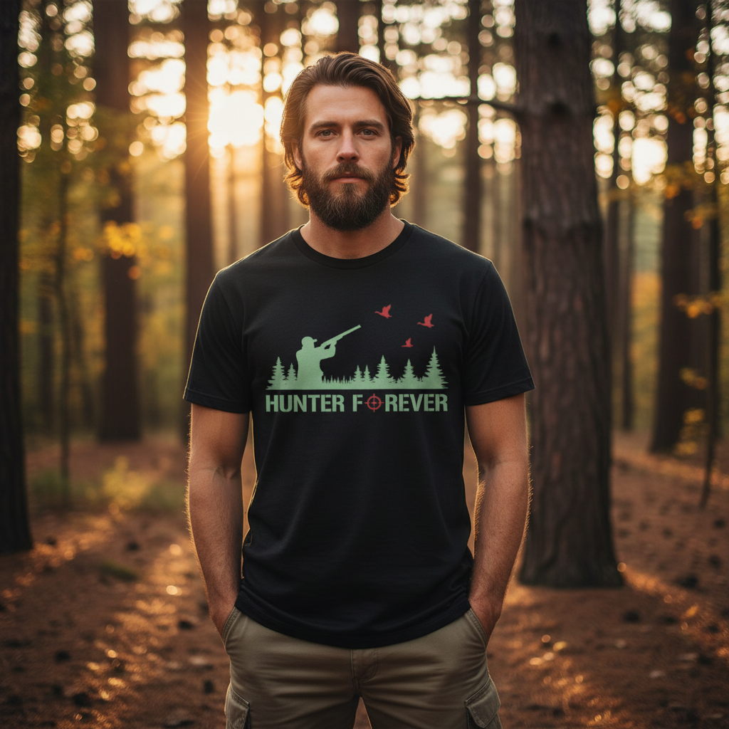 Unisex Hunting Graphic Tee With Hunter Forever Forest Silhouette