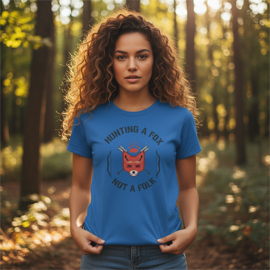 Graphic Tee Hunting A Fox Not A Folk Featuring A Red Fox Head With Arrows Emblem