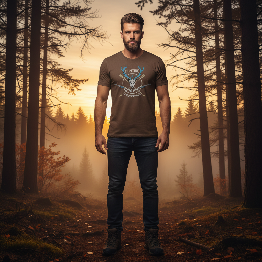 Hunting Is Everything Unisex Graphic T Shirt With Deer Head And Rifles Design For Outdoors