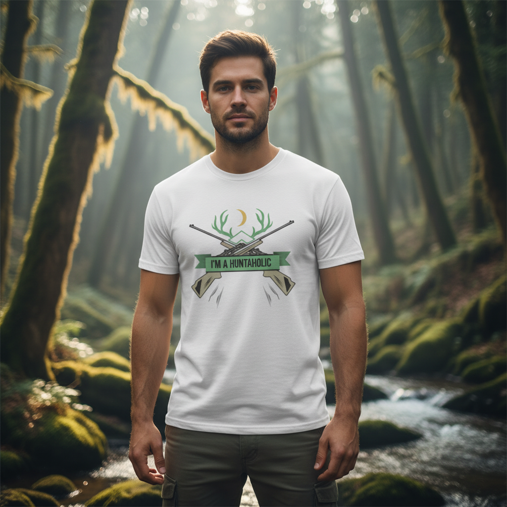 Unisex Hunting T Shirt With Antler Emblem And Crossed Rifles Graphic Design For Outdoor Enthusiasts