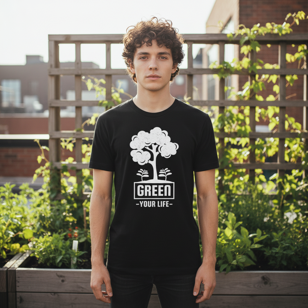 Gardening Themed Unisex T Shirt With Tree And Plant Graphic And Green Your Life Message