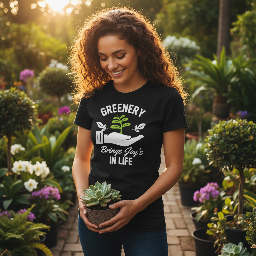 Greenery Gardening Graphic Unisex T Shirt With Plant In Hand Motif For Nature Lovers
